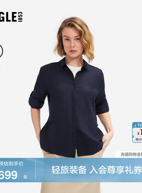 AIGLE艾高女士七分袖衬衫开衫上衣女装休闲衬衣经典春款BZ62