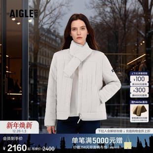 AIGLE艾高女士棉服外套防泼水户外保暖棉衣带围巾25年冬季 新品