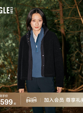 AIGLE艾高经典款户外保暖时尚按扣抓绒休闲黑色上衣女士加厚外套