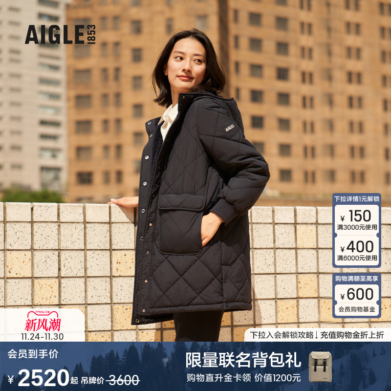 艾高女士长款棉服外套防泼水