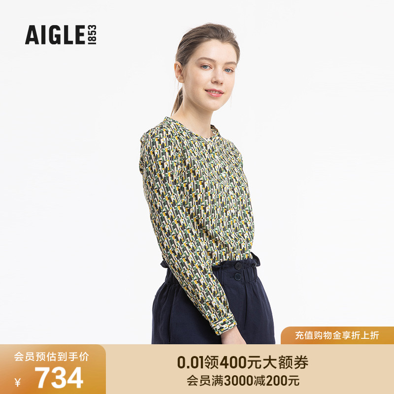 aigle艾高女款半开襟印花衬衫