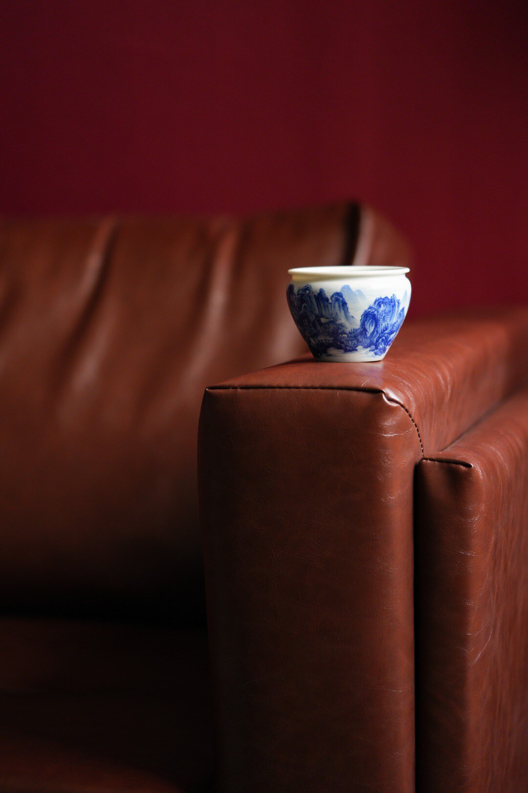 景德镇手作艺林堂誌青花溪山无尽卷口缸杯