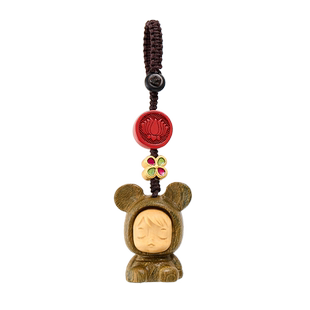 绿檀木睡眠睡梦娃娃汽车钥匙扣挂件手工创意可爱包包挂饰礼物男女