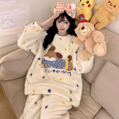 可爱卡通珊瑚绒睡衣女秋冬季加厚