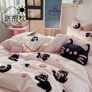 小黑猫全棉水洗棉四件套卡通儿童