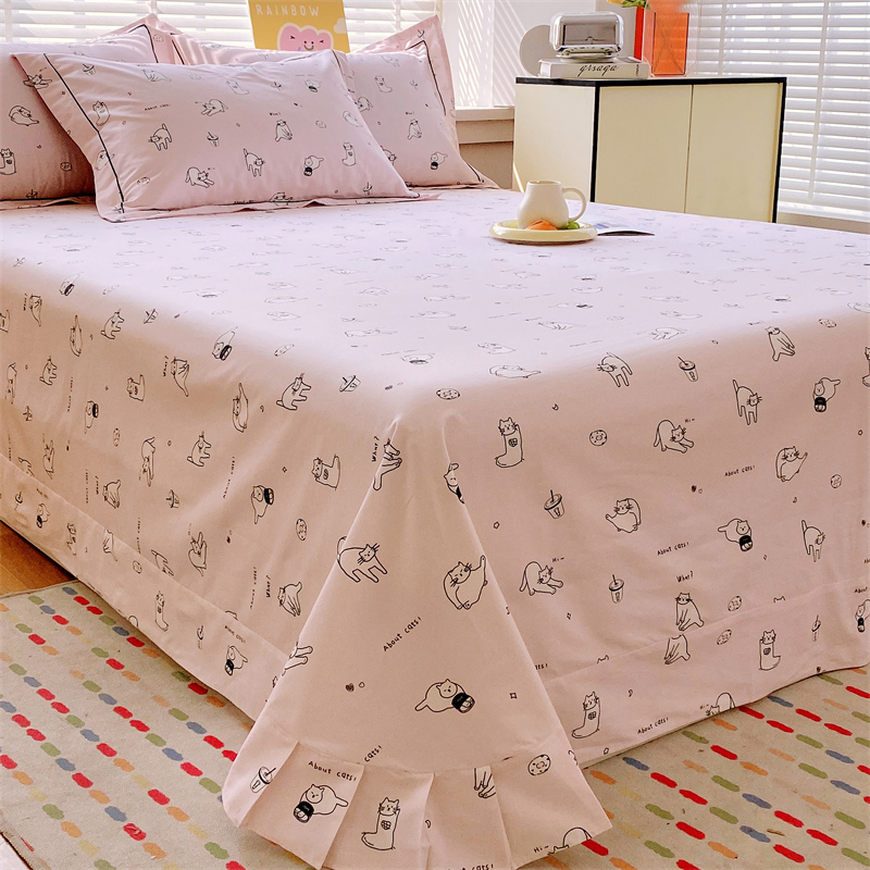 2025新款全棉床单粉色猫咪