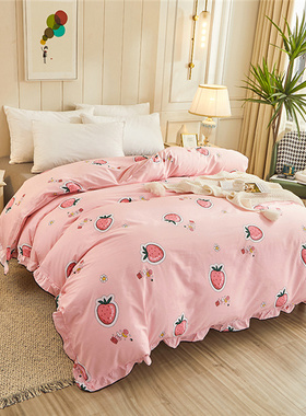 2025年被套单件花边公主荷叶边春天220*240紫色罩纯棉韩版2.0x2.3