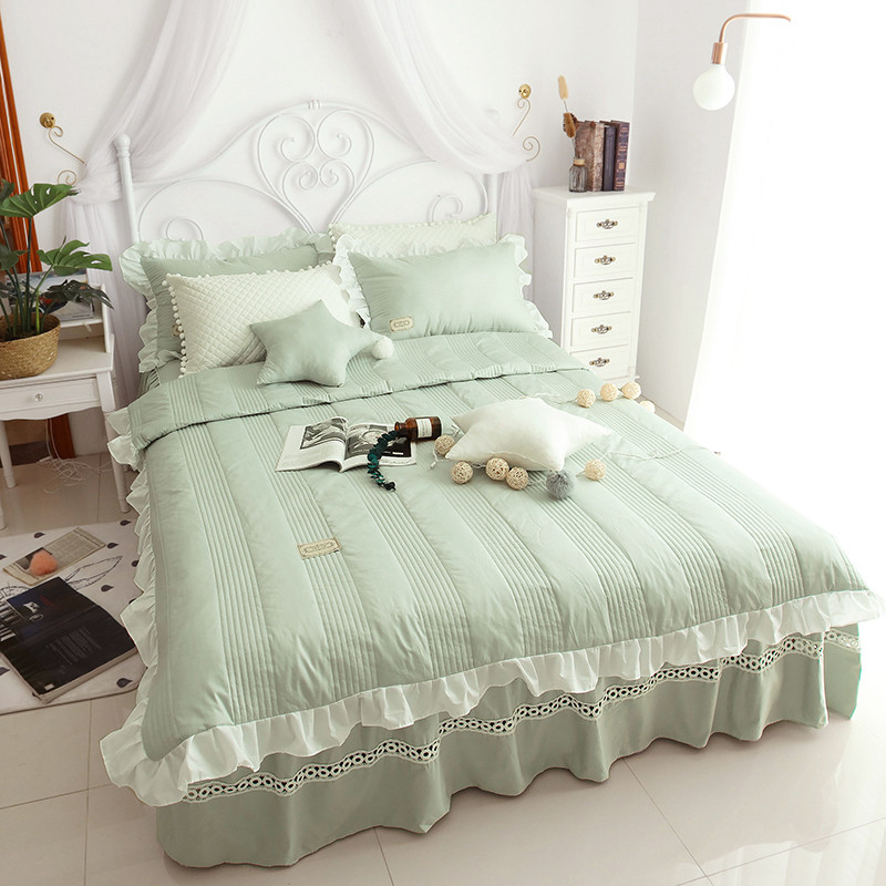 夏凉被四件套全棉公主风床裙式纯棉四季通用被套夹棉韩式花边ins