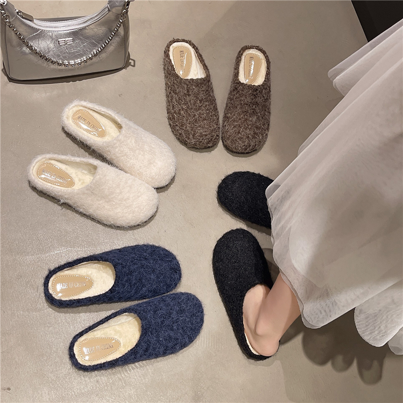 秋冬一脚蹬懒人毛绒棉拖鞋
