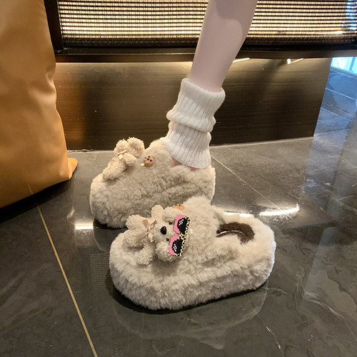 小个子增高外穿包头半拖棉鞋