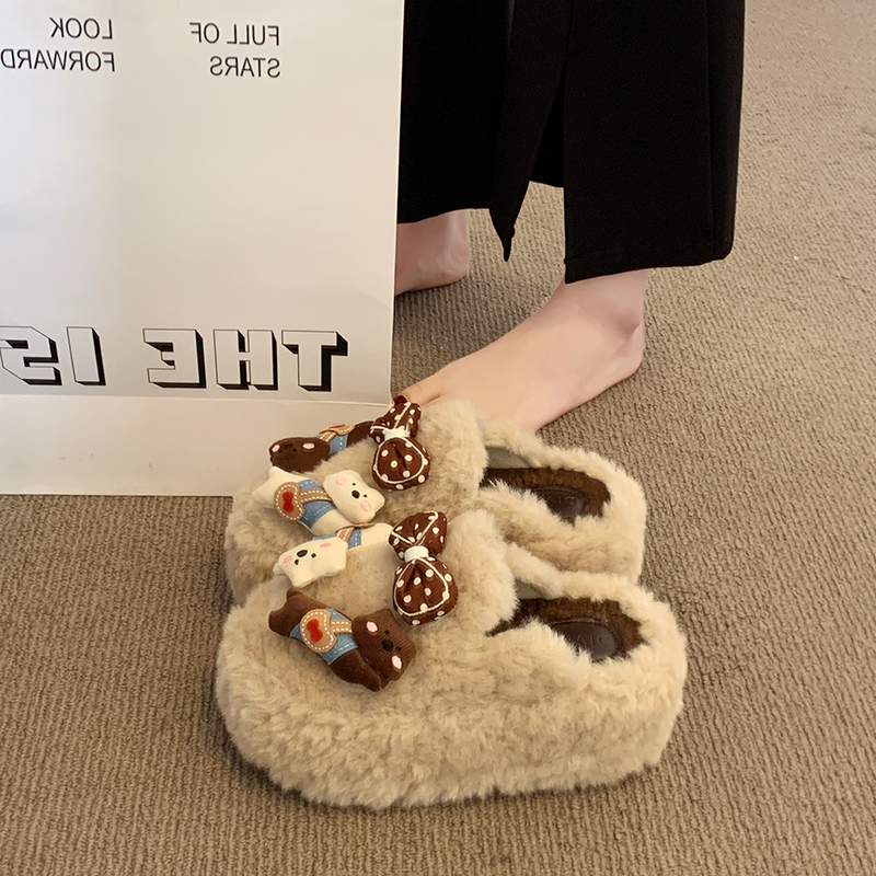 可爱卡通立体玩偶毛毛拖鞋女