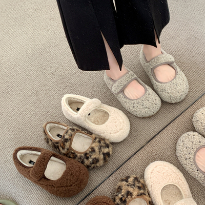 单鞋厚底毛毛豆豆鞋一脚蹬