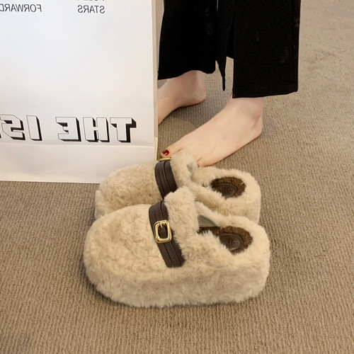 高级感厚底增高毛毛拖鞋女