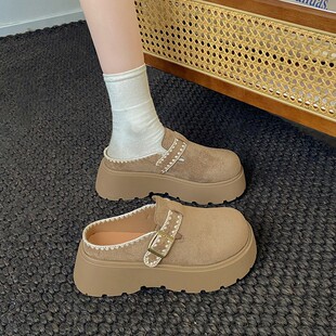 厚底增高穆勒凉拖鞋 7CM刺绣勃肯鞋 春季 女外穿2026新款 包头半拖鞋