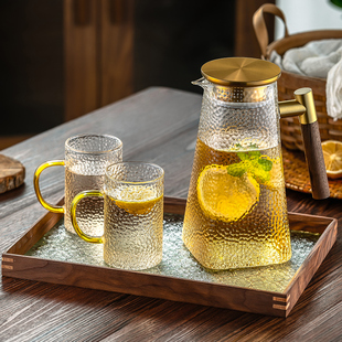 极速新中式复古风锤纹玻璃冷水壶家用F耐热凉水壶耐高温大容量扎