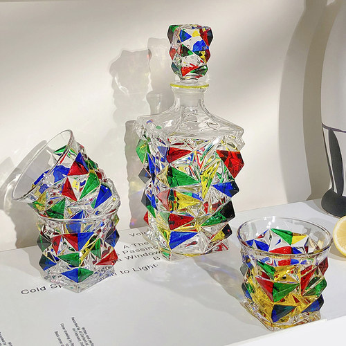 速发彩色风绘威士忌酒杯水晶玻璃洋酒酒樽创意个性手杯子套装