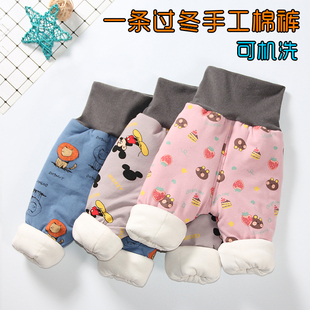 婴儿手工棉花保暖裤 子儿童冬裤 纯棉高腰加厚男女童夹棉裤 宝宝棉裤