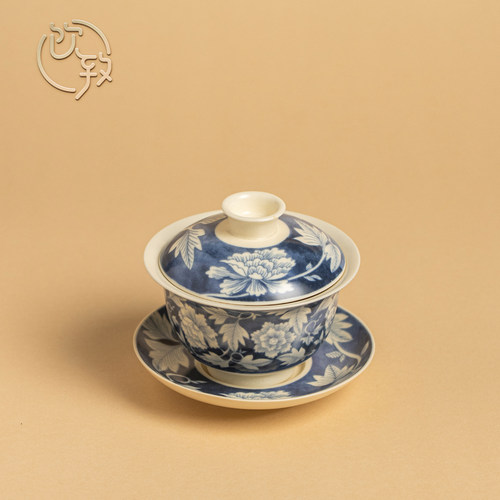饮致仿古牡丹三才盖碗茶杯家用陶瓷防烫手泡茶碗苏打釉功夫茶具