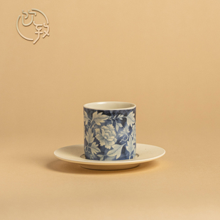 饮致复古苏打釉牡丹花茶杯带碟家用陶主人杯单杯功夫茶具品茗杯