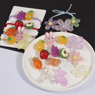 亚克力磨砂果冻太阳花穿孔珠炫彩小熊水果手工diy皮筋头绳材料5个