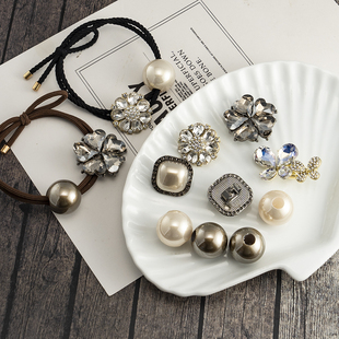 高级咖水晶合金C扣镶钻蝴蝶爱心穿孔珠子手工发饰材料发圈diy配件