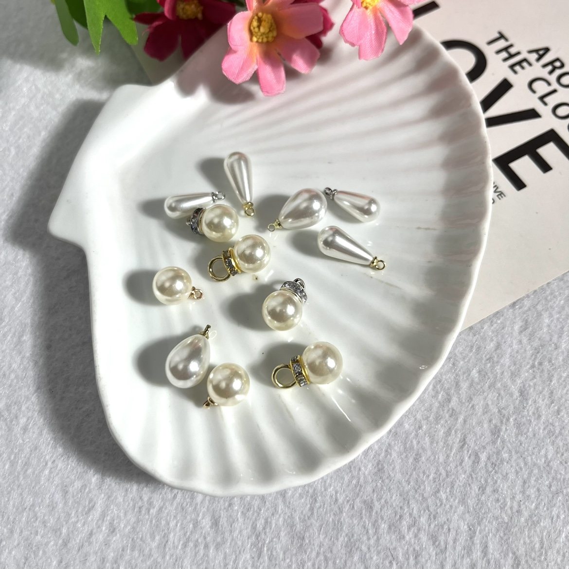 水钻珍珠纽扣子高档圆形水滴吊坠