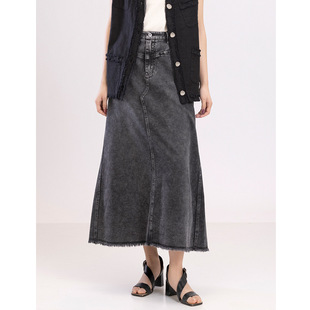 高腰复古开叉长鱼尾牛仔裙女中长裙秋季新款修身显瘦a字半身裙子