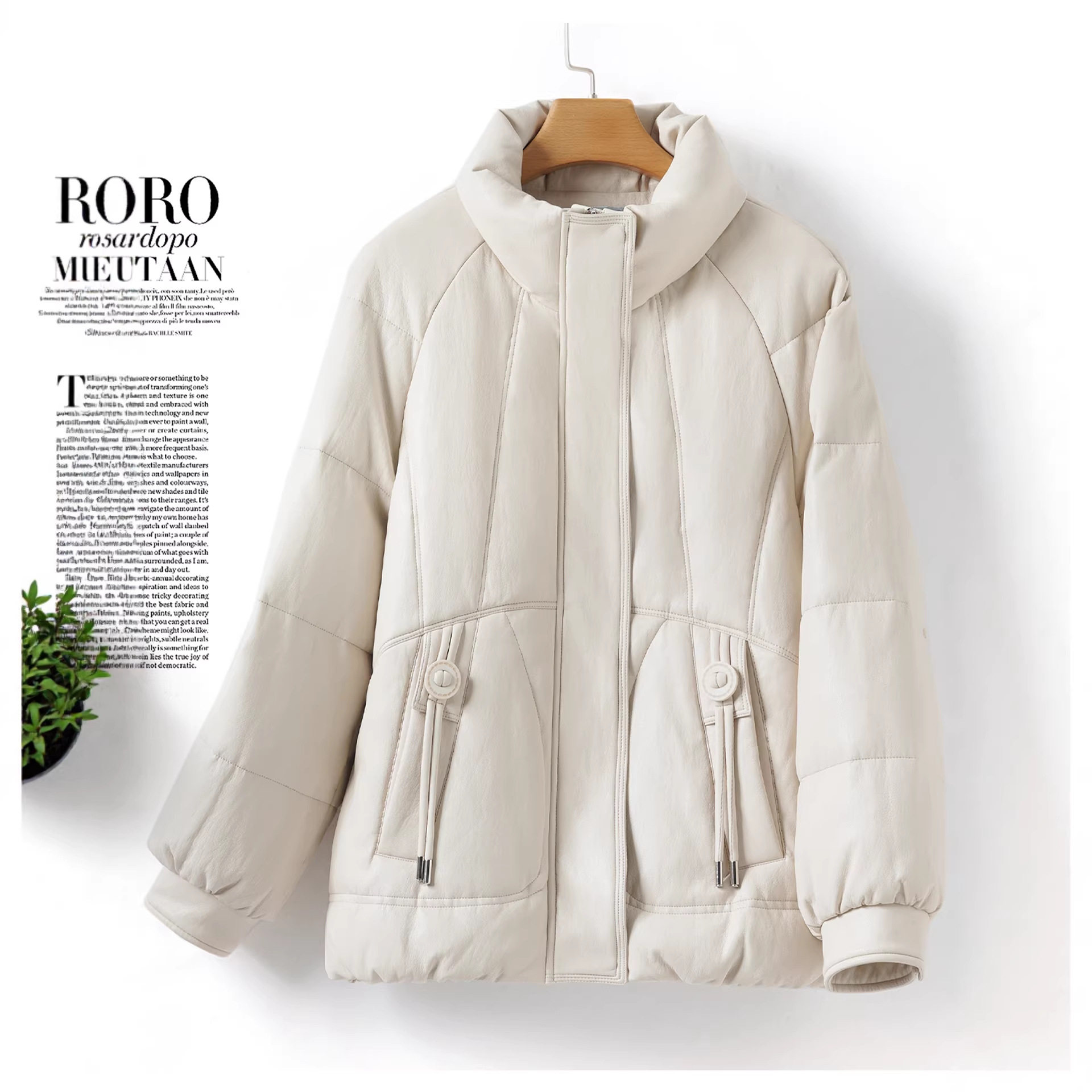 皮衣女皮外套中长款黑色系带韩版水貂毛领海宁新款绵羊皮羽绒服潮