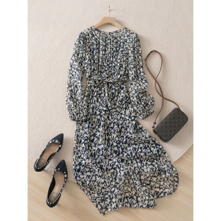 超仙19姆米重磅真丝 碎花灯笼长袖连衣裙 2026春夏女装中长款夏装