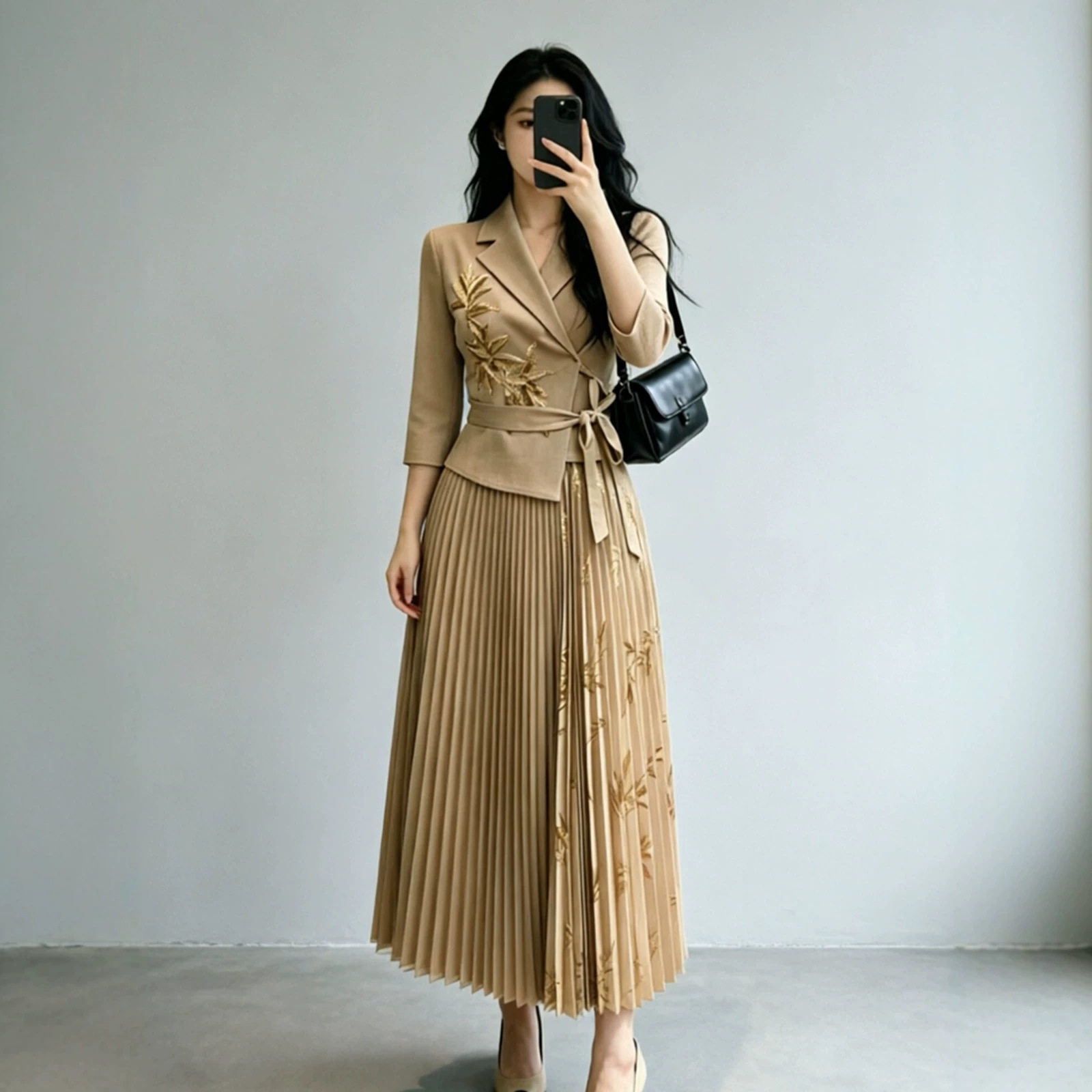 三宅气质通勤连衣裙轻奢感2026新款百褶裙女南油高端女装时尚百搭