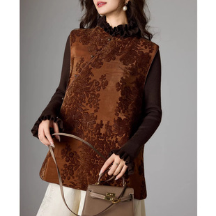 2026新中式提花立领马甲女柔软百搭冬季新款百搭大码上衣背心女装