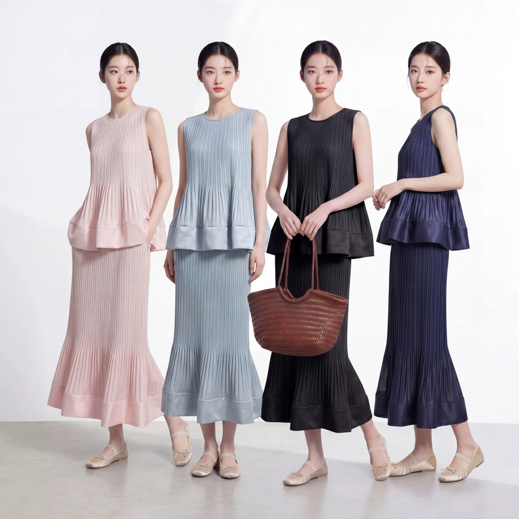 温柔风三宅时尚套装女气质无袖背心宽松不规则鱼尾半身裙两件套夏