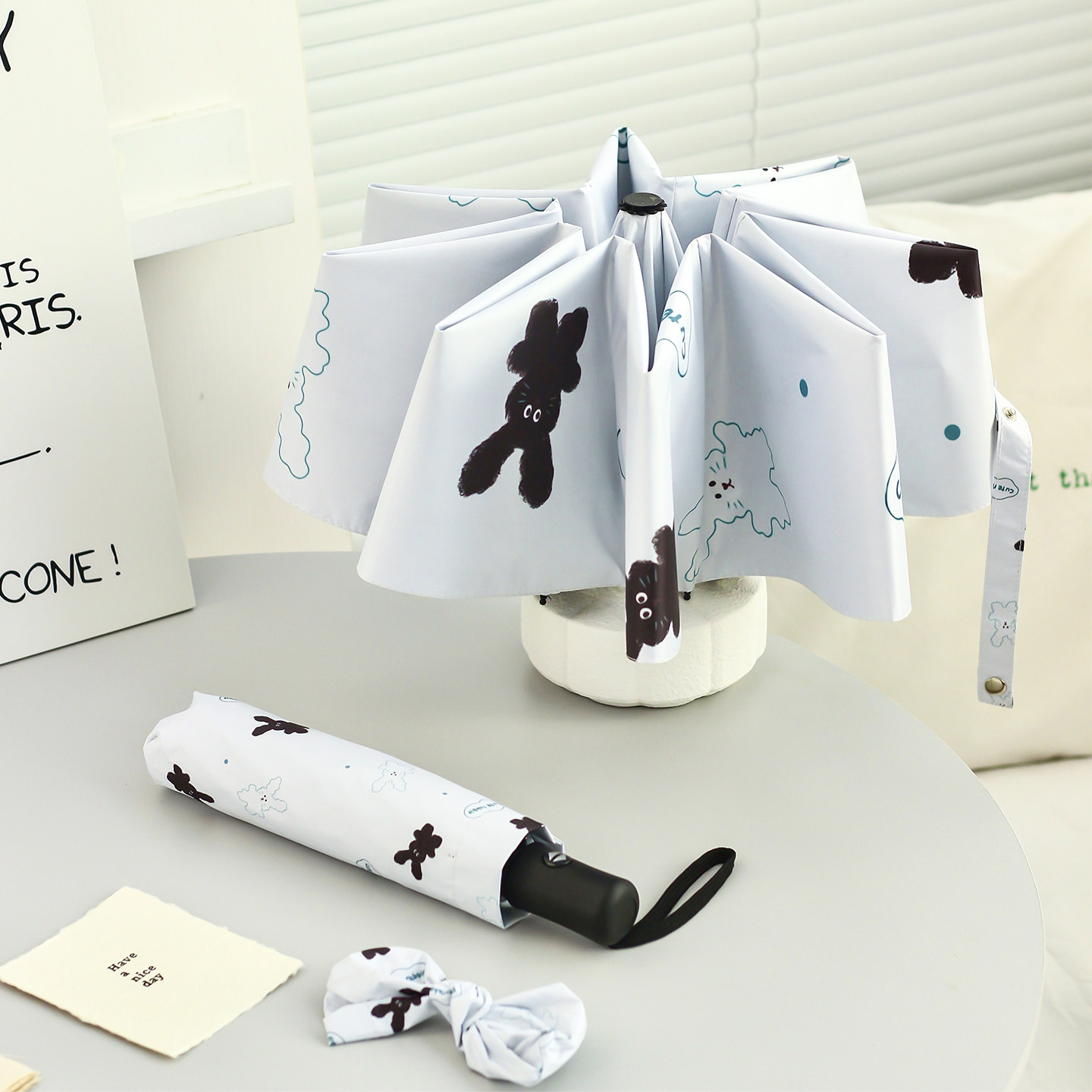 潦草小兔ins雨伞晴雨两用黑胶遮阳伞折叠自动防晒防紫外线太阳伞