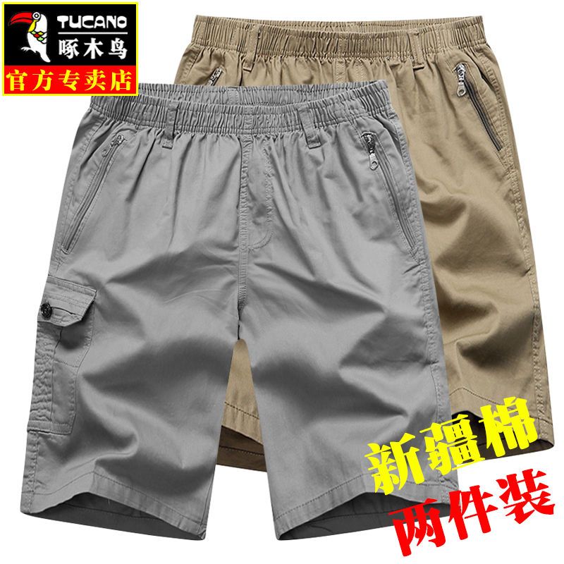 啄木鸟爸爸短裤男夏季外穿纯棉五分裤中老年松紧裤中年沙滩裤中裤