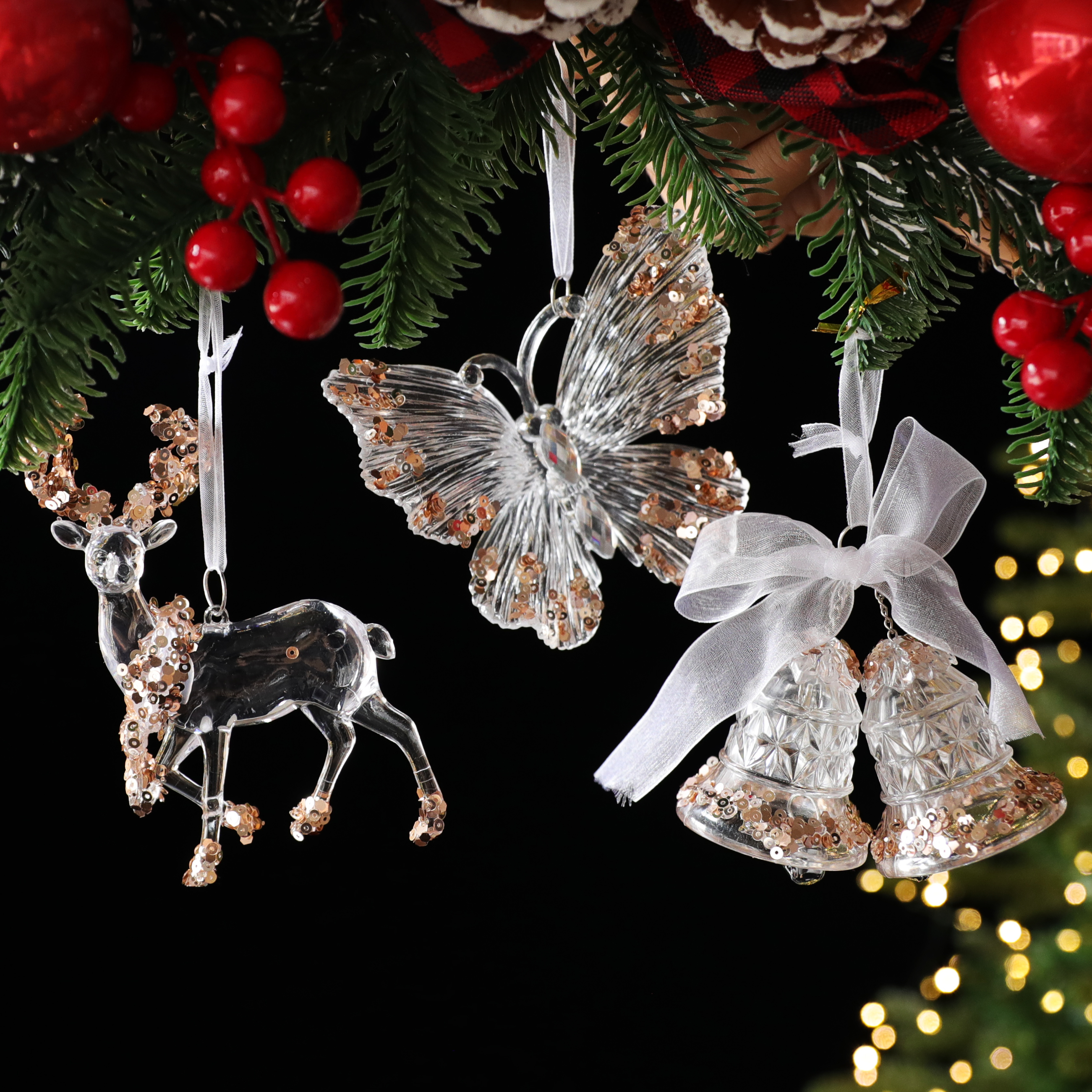 圣诞装饰品亚克力雪花闪粉挂件