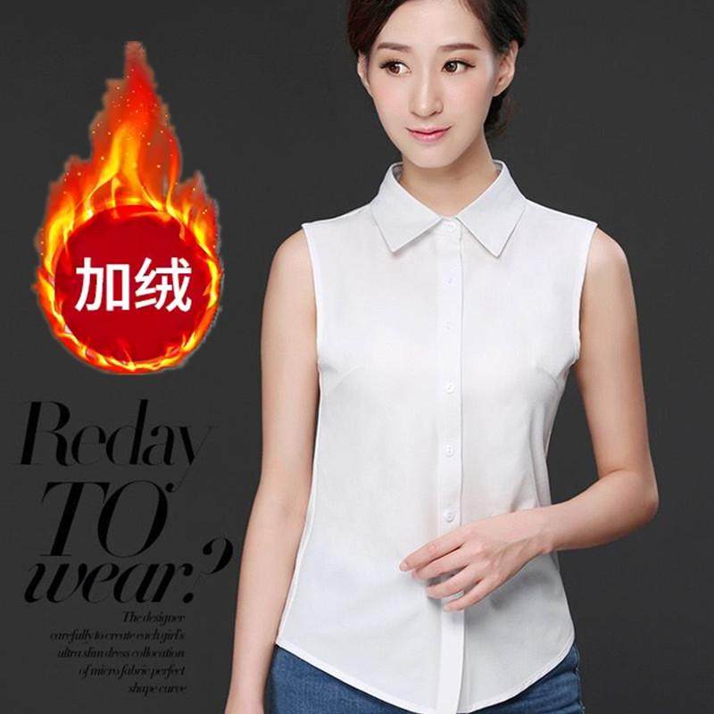 加绒加厚白衬衫背心韩版百搭时尚叠穿衬衫加绒上衣纯色背心衬衣女