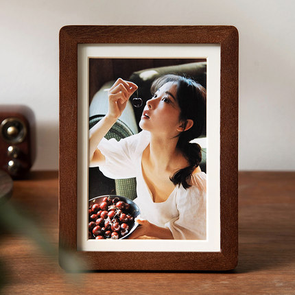 高级感海马体七7寸实木圆角照片定制相框空框榫卯胡桃木质小摆台