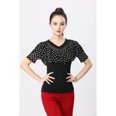 常规波点舞衣摩登舞吉特巴时尚 8303广场舞 网纱半袖 新款 舞服 夏季