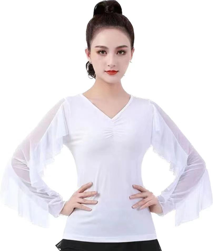 专业拉丁舞服装女上衣摩登舞国标舞衣服v领广场舞练功服跳舞蹈服