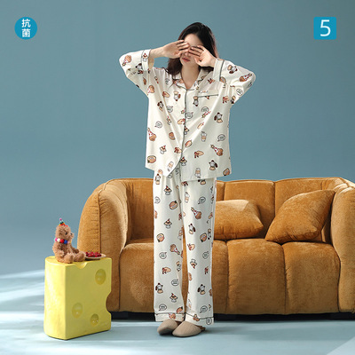 【新疆棉】卡通a类秋季满印花睡衣女长袖纯棉拉架棉家居