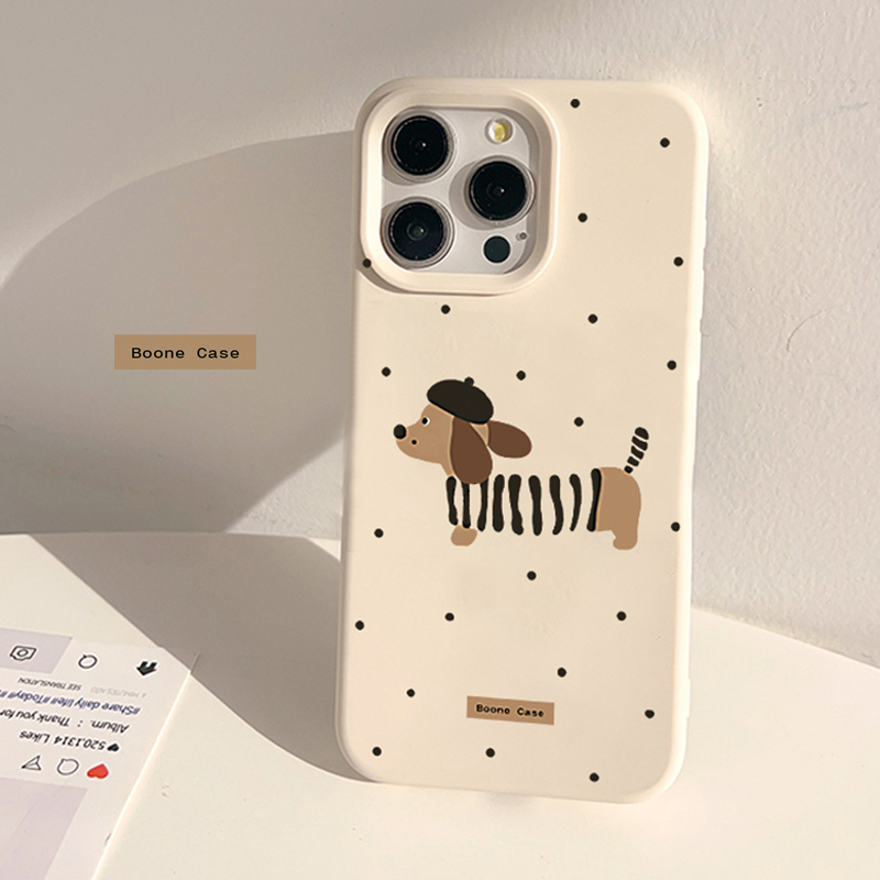 情侣小众ins波点腊肠狗适用苹果16promax手机壳iphone17新款15pro女款14个性卡通小众ins创意12秋冬全包软壳