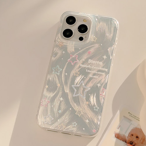 镂空小星星羽纱适用苹果15Pro Max手机壳iPhone17全包16新款12镭射14保护套11韩风小清新plus硬壳少女甜酷