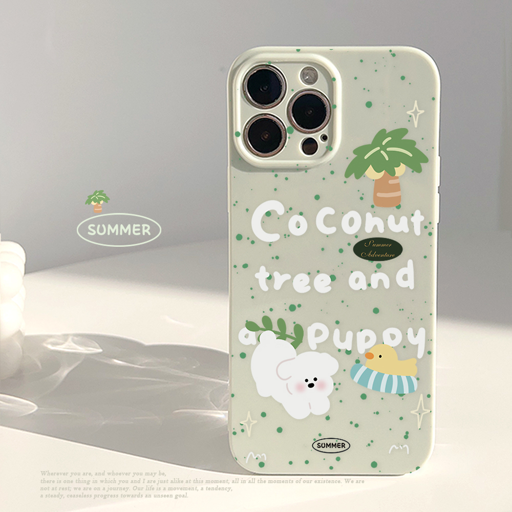 ins夏日海边椰树小狗鸭鸭手机壳适用iphone16promax苹果14promax新款13手机壳11小清新卡通15软壳14全包12女
