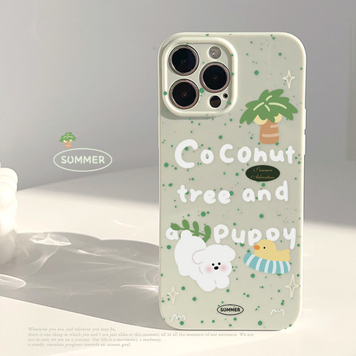 ins夏日海边椰树小狗鸭鸭手机壳适用iphone16promax苹果17promax新款13手机壳11小清新卡通15软壳14全包12女