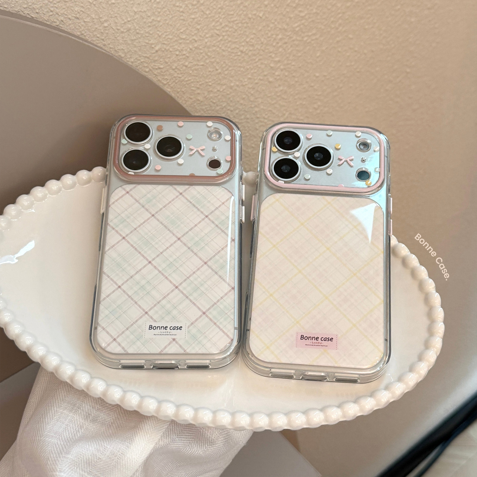 半米ins韩系蝴蝶结格纹适用苹果18ProMax手机壳iPhone17透明保护套16Promax保护壳15新款全包软壳18pm软外壳