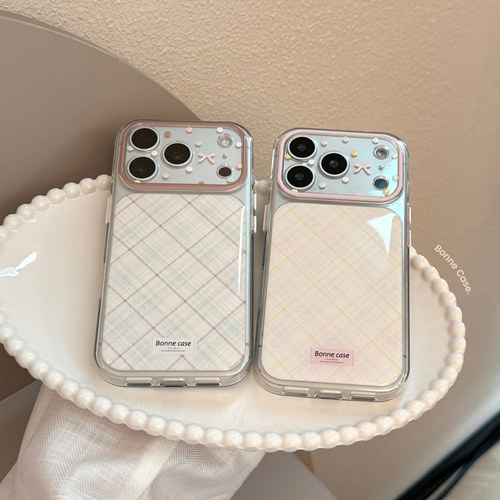 半米ins韩系蝴蝶结格纹17适用17pro苹果17ProMax手机壳iPhone16全包14新款16Promax保护套13滴胶透明闺蜜款