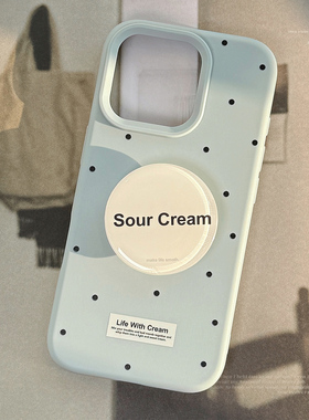 ins蓝色波点英文17适用苹果16ProMax手机壳iPhone16高级简约支架14新款14Promax保护套11小众个性13磨砂12软