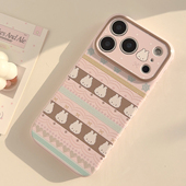 粉色费尔岛风适用苹果17promax手机壳iphone16新款 15女款 14日韩风可爱小兔子13防摔12全包保护套17少女心挂链