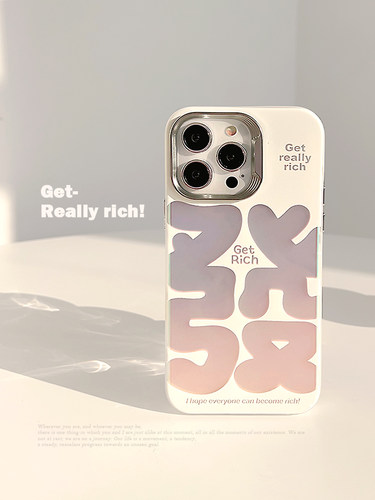 镭射适用苹果个性15发财文字硬壳
