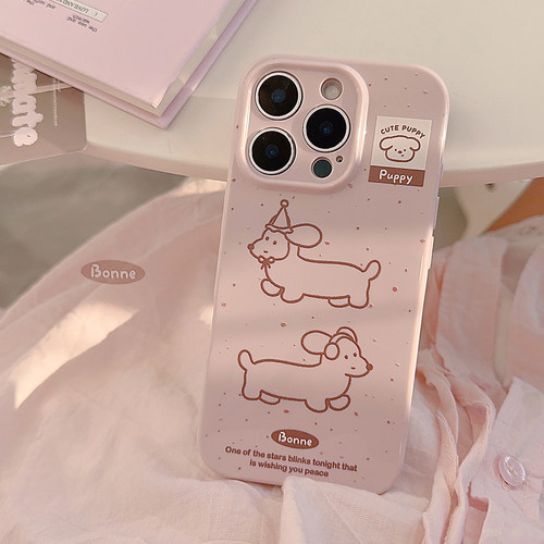 ins风可爱涂鸦线条腊肠狗适用苹果17手机壳iphone18新款保护套16pro趣味卡通保护壳15女款14全包13防摔软外壳